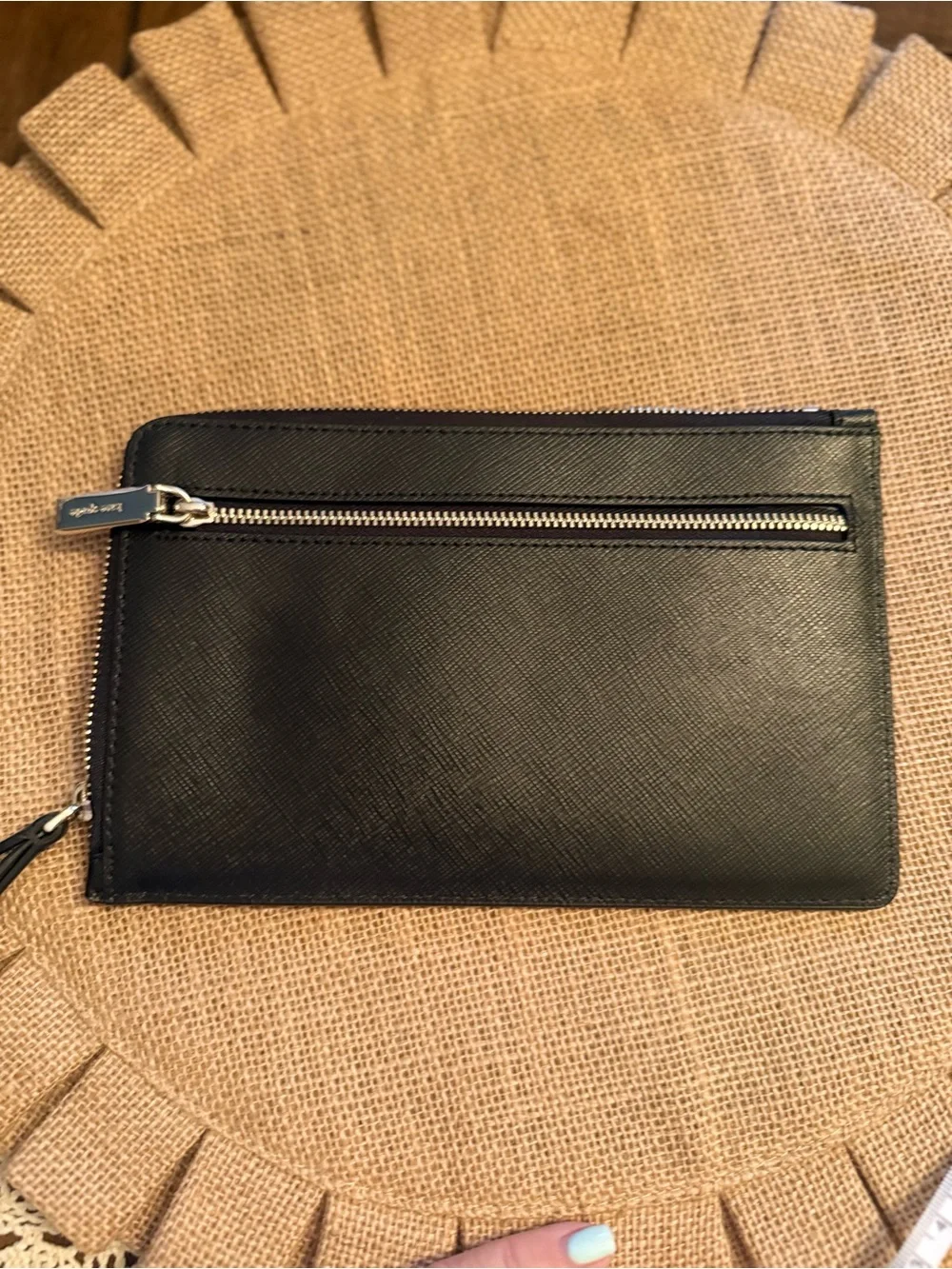 kate spade Black Leather Wristlet Zip Pouch